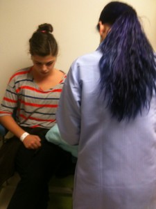 I simply had to get a photo of her hair, but the bright purple color didn't turn out so well on my iPhone camera