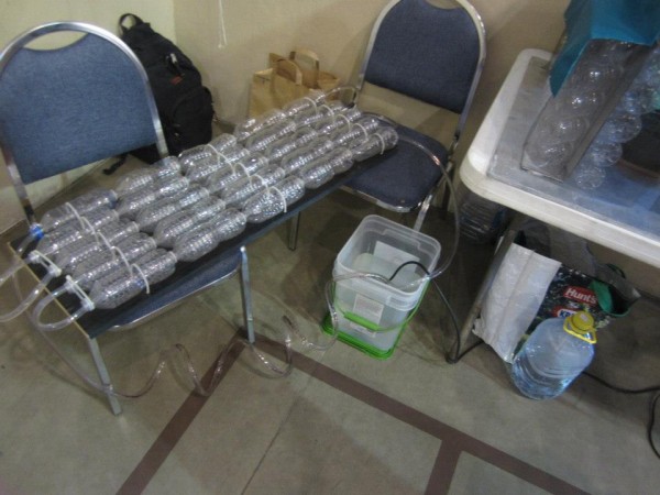 A solar heat exchanger made out of plastic bottles