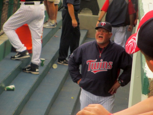 Manager Ron Gardenhire shouts orders from the dugout