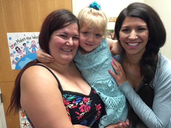 Piper with her two teachers, Mrs Bree and Mrs Bri. She truly loved them, and they her.